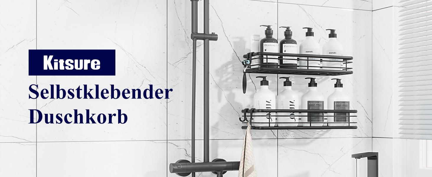 Набір душових поличок Kitsure (3 шт.) без свердління, нержавіюча сталь, чорний, великий (W 30 см)