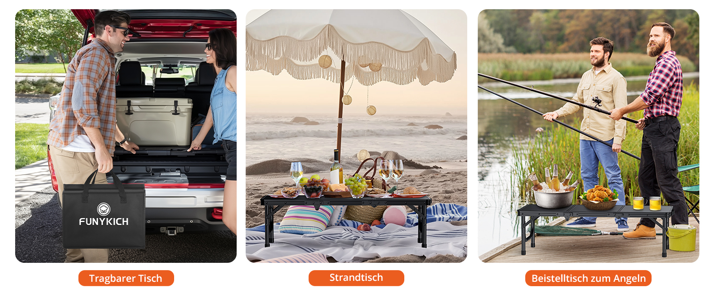 Складний кемпінговий стіл FUNYKICH 87x40x26 см, алюмінієвий, з MDF стільницею, чорний - для пікніка, пляжу, балкону