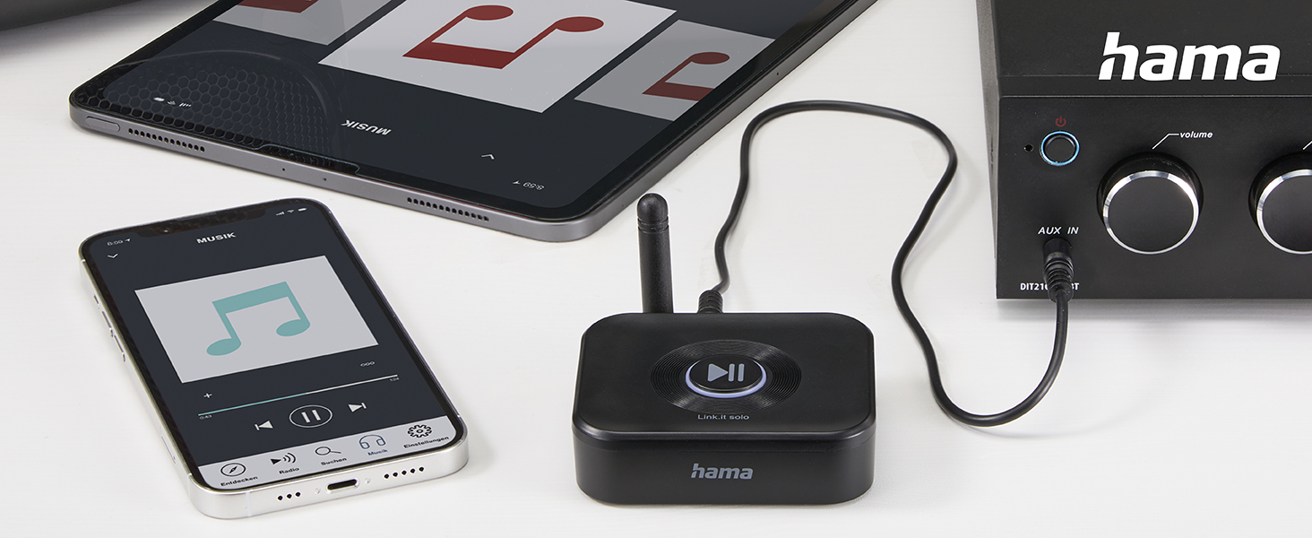 Bluetooth-адаптер Hama для стереосистем та колонок, приймач аудіосигналу для модернізації звукової системи