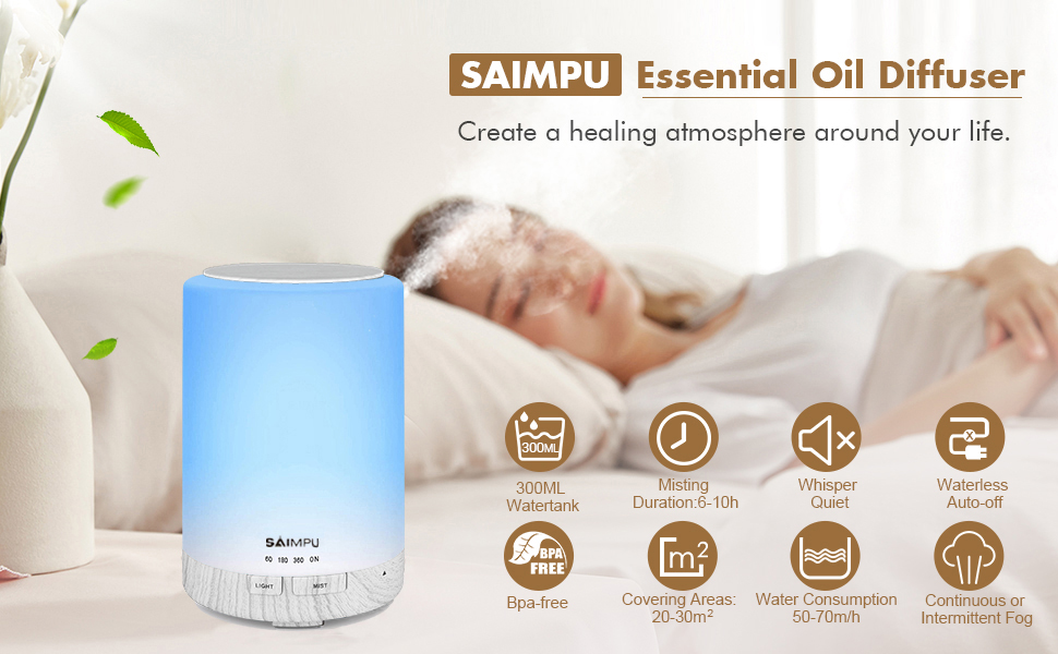 Аромадифузор з ефірними оліями, ультразвуковий, 300 мл, 7 кольорів LED, для дому, офісу, йоги, спа, коричневий