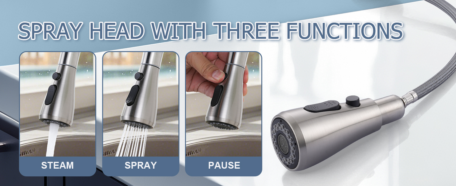 Змішувач кухонний iVIGA висувний з дозатором, водоспад, 360° поворот, 3 режими, щітене нікель