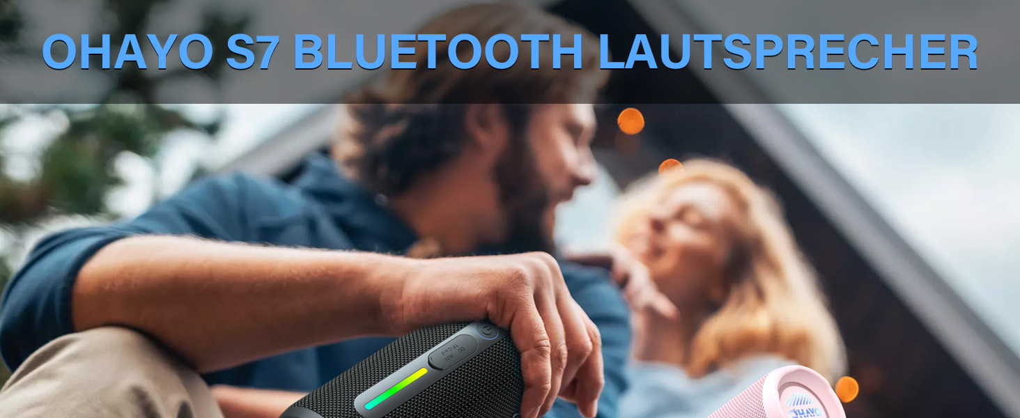 Портативна Bluetooth колонка OHAYO 24W з RGB підсвіткою, Bass Boost, 30 годин роботи, IPX7, підтримкою дзвінків та водонепроникністю для відпочинку на природі, вечірок, пляжу, саду (чорна)