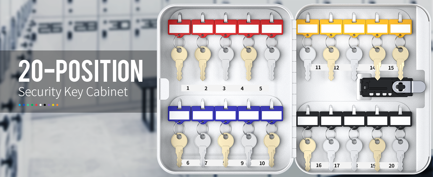 Шкафчик для ключів Uniclife на 60 позицій з комбінацією та ключовим замком, цифровий, з регульованими полицями (20 ключів, білий)