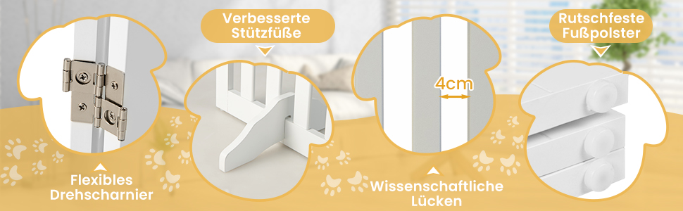 Захисний бар'єр для собак COSTWAY 60см, дерев'яний, дитячий, розкладний, для сходи, білий (5 панелей)