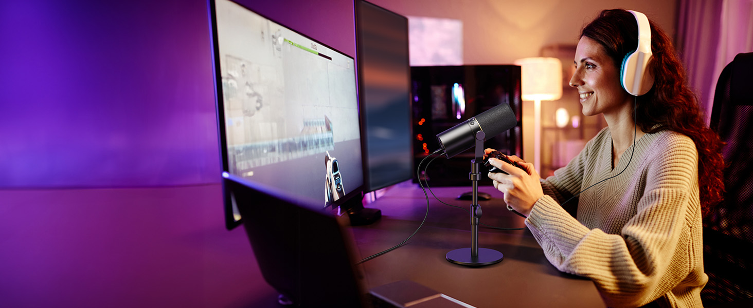 TONOR TD520: USB/XLR мікрофон для запису, геймінгу та стрімінгу. Чорний, з підставкою та кнопкою Mute.