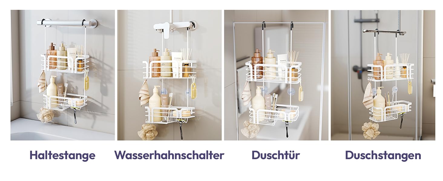 Поличка для душу SWTYMIKI: нержавіюча сталь, 11 гачків, 2 способи встановлення, аксесуари для душу (біла)