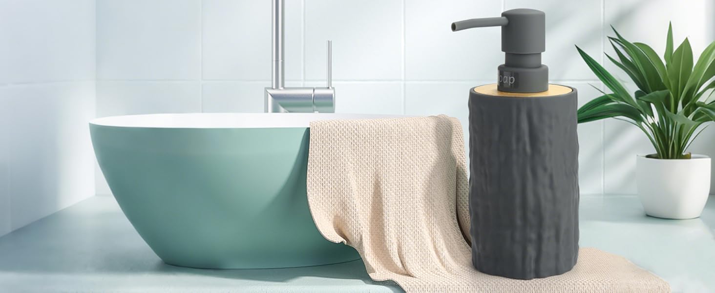 Дозатор для мила білий бамбук, 390 мл, для кухні, ванної кімнати, офісу, дозатор мила для миття посуду