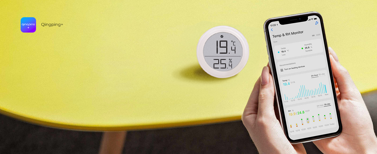 Qingping Термометр-гігрометр із сенсором, підтримка Apple HomeKit, бездротовий монітор температури та вологості з E-Ink дисплеєм, Thread/Bluetooth, для iOS