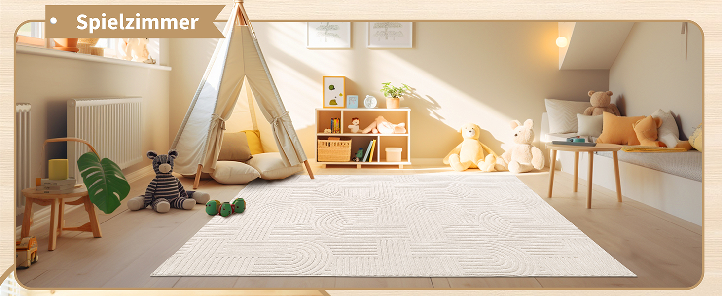 Килим для вітальні 160x230 см, великий пухнастий з коротким ворсом, миючий, сучасний, з 3D ефектом, неслизький, для їдальні, кухні, спальні, бежевий