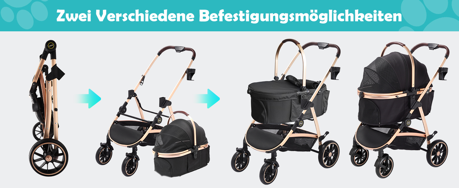 Трансформер для собак, візок-кішочка, складний, до 25 кг, з алюмінієвим каркасом, поворотні колеса, гальма, страховка, зручне сидіння (Чорний)