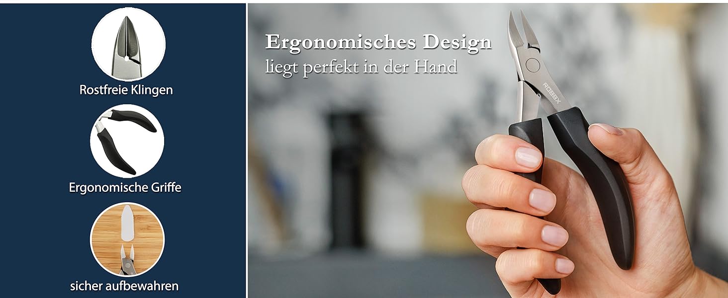 Набір для манікюру та педикюру ROBBX® Profi Nagelzange: кусачки для товстих нігтів, зручна ручка, чохол, ножиці