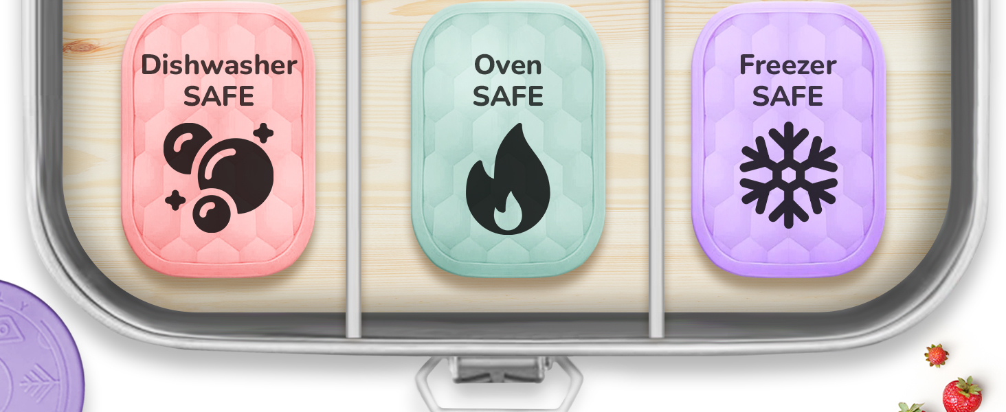 Everusely Ланчбокс Bento Box Лавандовий - 0,8 л, нержавіюча сталь, з контейнером для спецій, 3 відділення