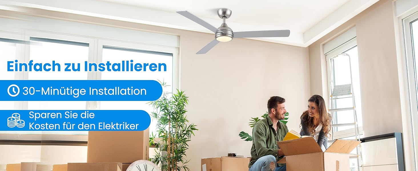 Стеляний вентилятор CJOY з підсвічуванням, 107 см, з пультом керування, тихий, DC, реверсивний, пам'ять 3CCT, диммування, 6 швидкостей, таймер для спальні (132 см - срібний)