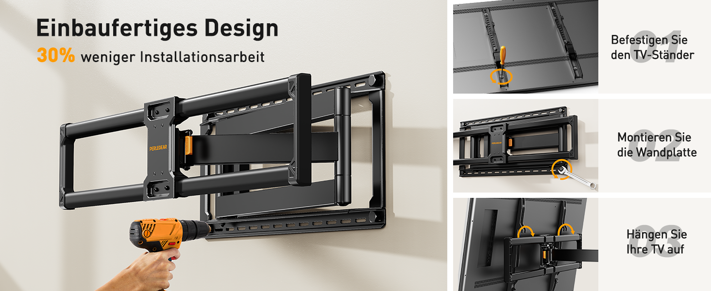 Кріплення для телевізора Perlegear: 42-90 дюймів, до 68 кг, подовжений кронштейн, повний рух, VESA 800x400 мм