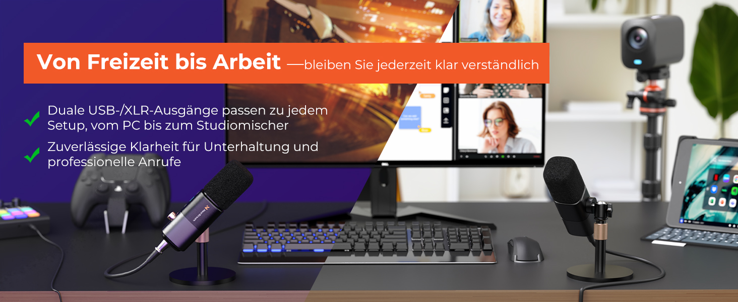 Динамічний мікрофон NearStream USB/XLR для ПК, геймінгу та стрімінгу з регулюванням гучності, кнопкою Mute, ізоляцією голосу, сумісний з MAC, PS4, PS5, мікшером (AM10X/AM15X)