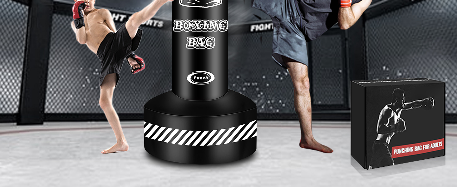 Боксерський мішок стоячий для дорослих, 180см. Міцний мішок для боксу, кікбоксингу, MMA, Муай Тай, фітнесу, таekwondo. Чорно-білий.