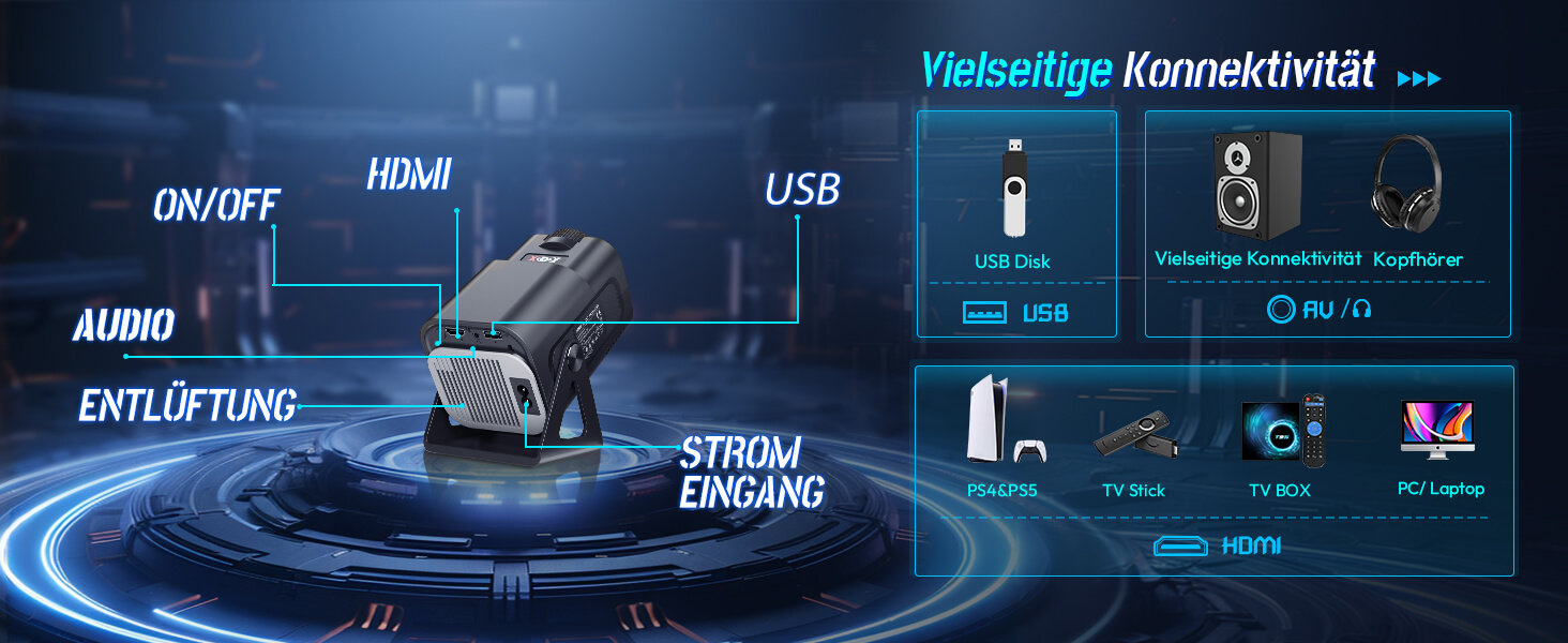 Проектор Xgody Gimbal 3: 12000 Люмен, Android 11.0, 4K, WiFi 6, Bluetooth, Автоматична корекція трапецеїдальних спотворень, для домашнього кінотеатру (білий/чорний)