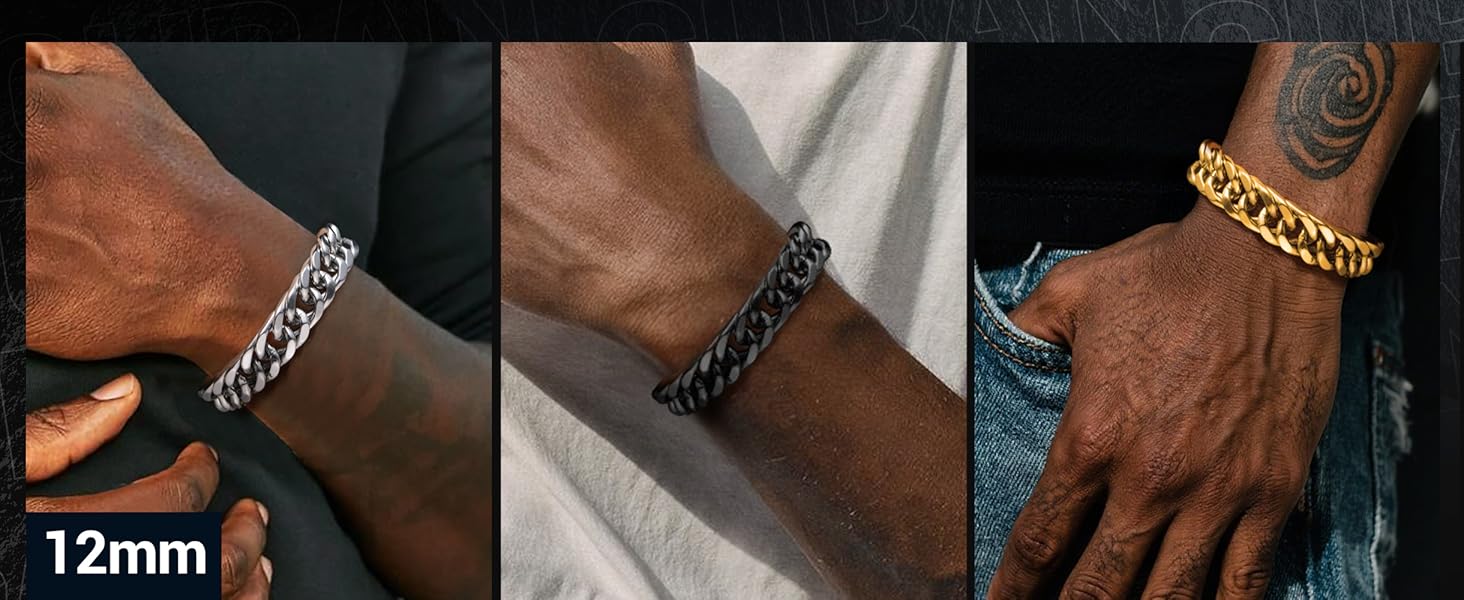 Чоловічий браслет PROSTEEL з нержавіючої сталі з 18K золотом, чорний, ланцюжок 'Panzerkette', важкий, для чоловіків та підлітків, 8 мм/12 мм/16,5 мм/17 мм, срібло, 19 см