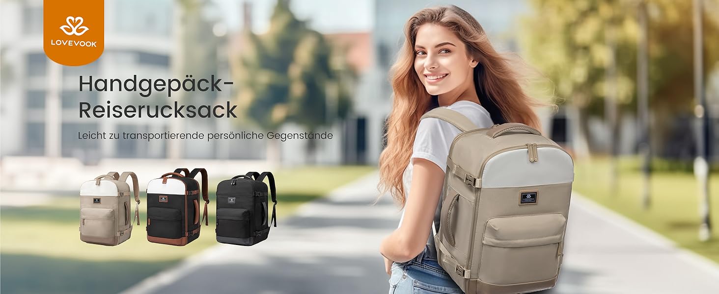LOVEVOOK Рюкзак для ручної поклажі жіночий, великий дорожній рюкзак, 45L, валіза-рюкзак, рюкзак для подорожей, для ноутбука 17,3 дюйма, на вихідні, діловий, ручна поклажа, 1-бежевий хакі 50x20x36 см (45L, комплект)