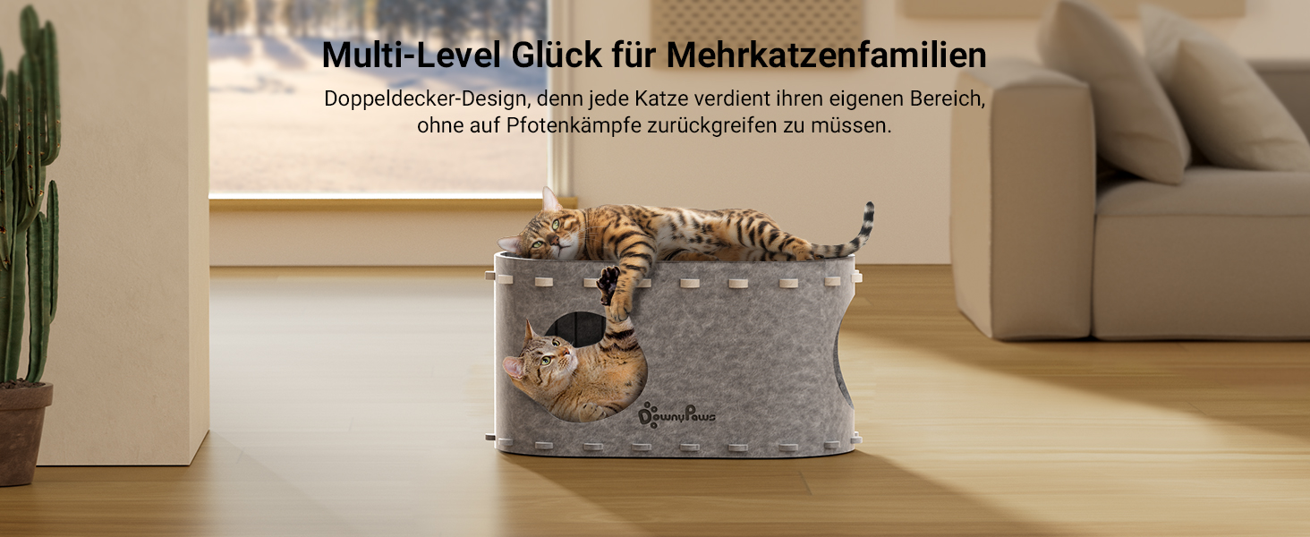 Будиночок для котів з фетру, лежанка для котів, будиночок-печеричка, 58 x 33 x 30 см, ігровий, зимовий, захист кігтів, сірий (один)