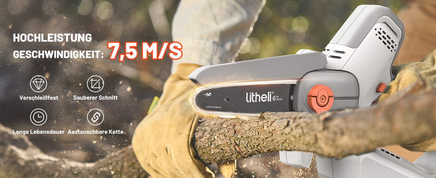 Акумуляторна міні-ланцюгова пила Litheli 20V (15 см) з безщітковим двигуном, АКБ 10000 мАг, автоматичним змащуванням та захисним замком для обрізки гілок та дерева (Біла)