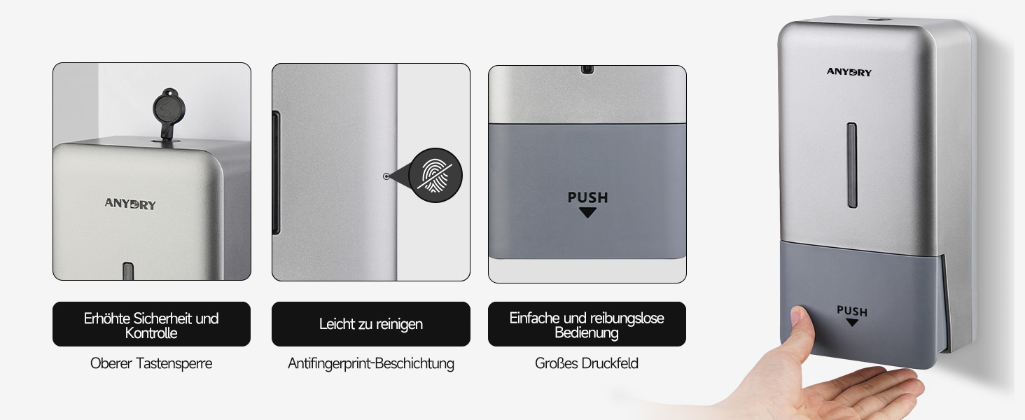 Настінний диспенсер для мила AnyDry, 800 мл, з вікном, срібний