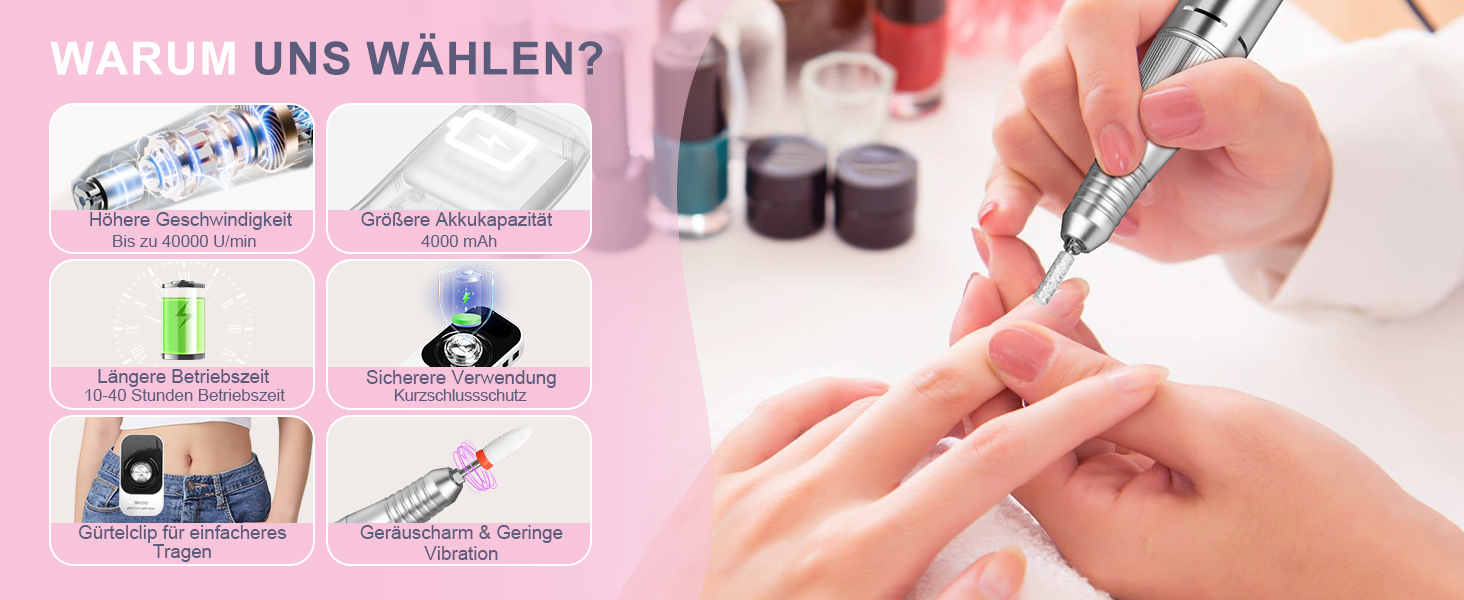 Електрична фрезер для нігтів 12в1 з кейсом, 40000 об/хв - професійний набір для манікюру та педикюру, для гелю та акрилу (білий)