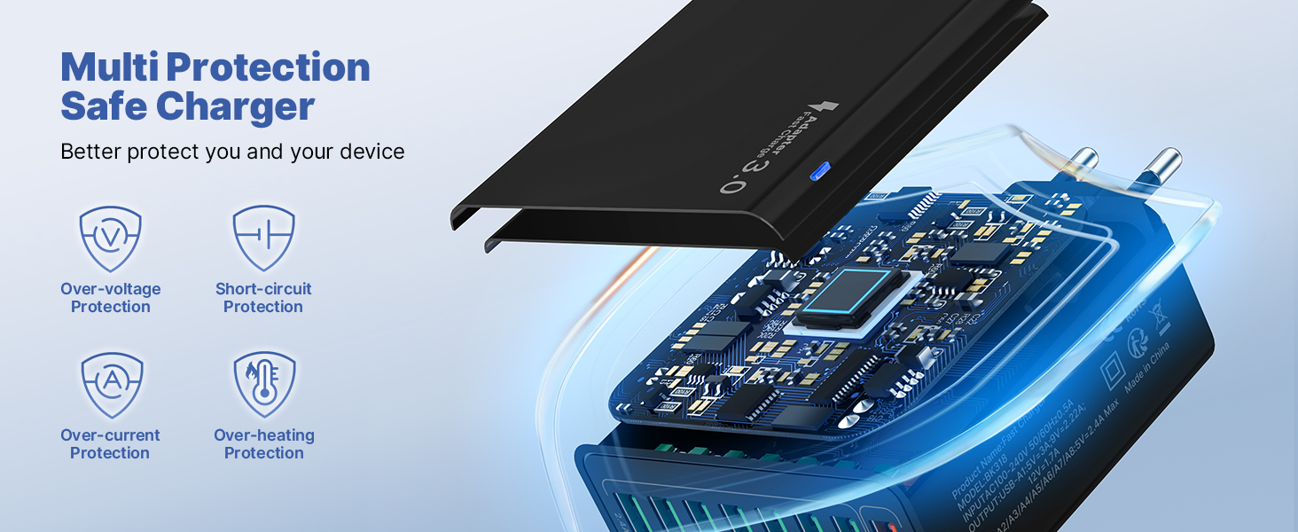 Мережевий адаптер USB з 8 портами та 33W, для iPhone, iPad, Android. Білий