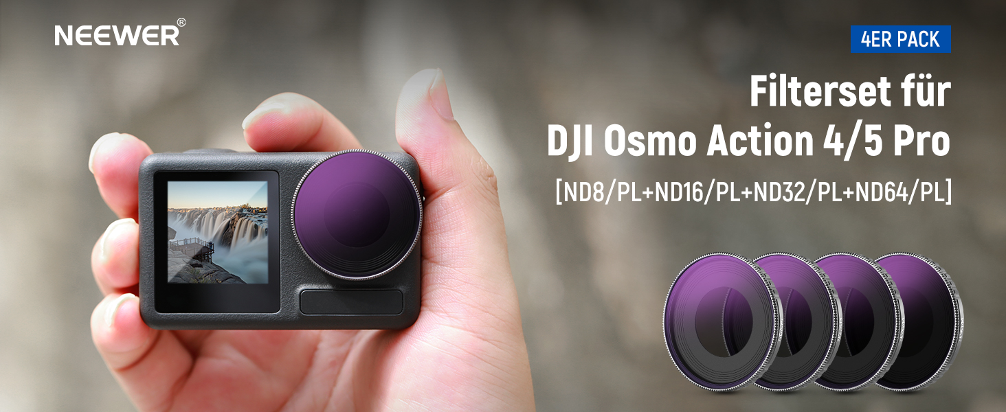Набір фільтрів NEEWER CPL та ND для DJI Osmo Action 4/Action 5 Pro (4 шт.): CPL+ND8+ND16+ND32. Сумісний з FL-A12. Оптичне покриття, аксесуари для екшн-камери