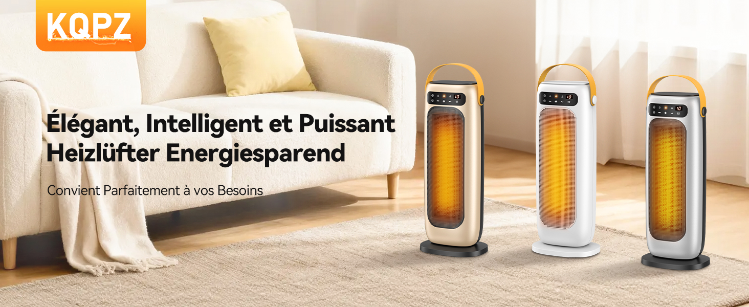 Електричний обігрівач PTC керамічний 1500W з пультом керування, 4 режими, осциляція 110°, таймер 1-10 год, захист від перегріву та перекидання. Компактний обігрівач для дому, золото.