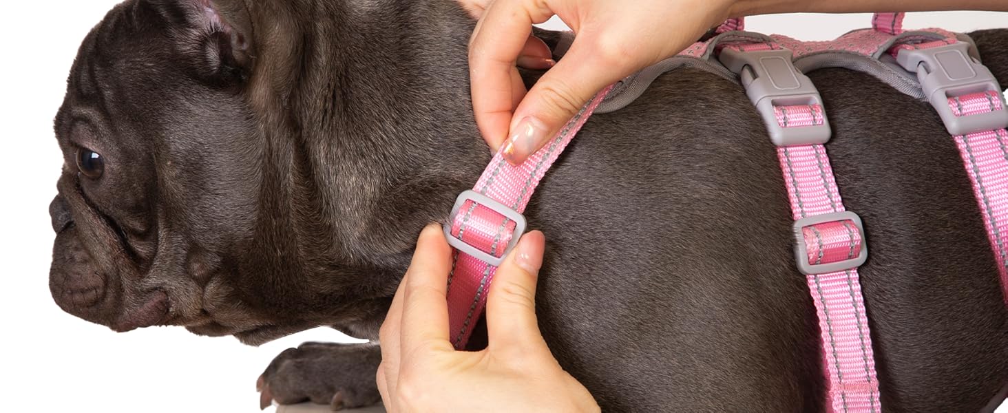 Шлейка для собак Huntboo, безпечна та витривала, з світловідбиваючими елементами та м'якою ручкою, регульована жилетка для маленьких собак, для прогулянок та тренувань (Рожева, S)