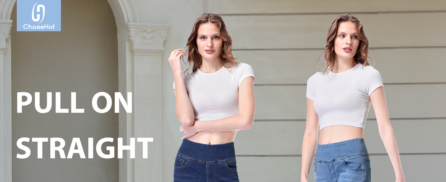 Жіночі джинси Pull On Straight, висока талія, еластичний денім, 4 кишені, темно-синій колір, розмір 31