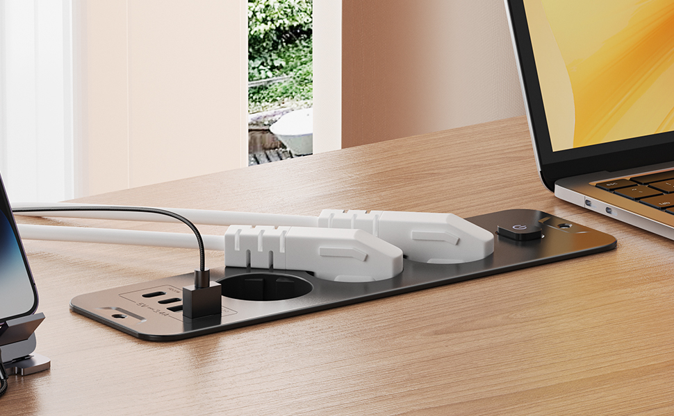 Мережевий фільтр 5 розеток з індивідуальним вимикачем, з 2 USB-A та 2 USB-C, розгалужувач розеток 5 розеток зі switch, мережевий фільтр настінний з 2м кабелем, PD 20W - (3 розетки 4 USB, Чорний)