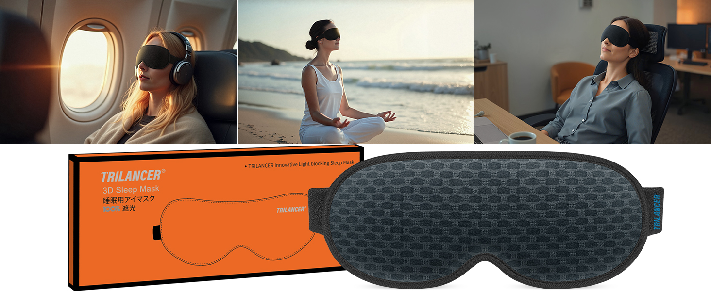Маска для сну Trilancer з блокуванням світла 99.99%, 3D дизайн, для чоловіків та жінок, ультрам'яка, без тиску, для тих, хто спить на боці, для сну, медитації, подорожей та спальні (світло-блакитна сітчаста тканина)