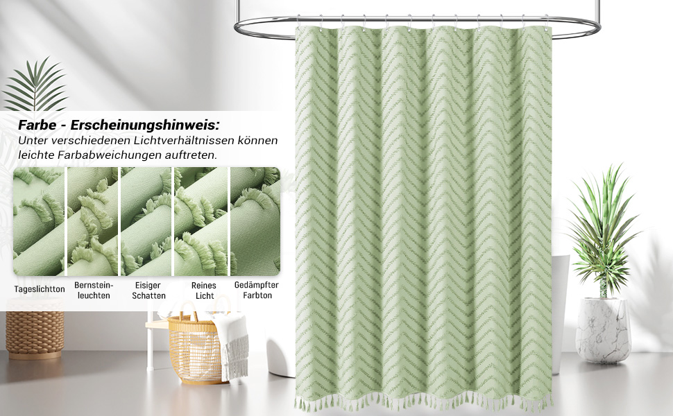 Штора для душу BTTN 180x180 см, Бохо, бежева з китицями, водонепроникна, з гачками (12 шт.)