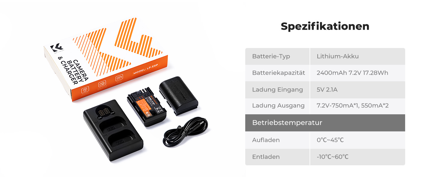 Акумулятор для камери Canon K&F CONCEPT LP-E6P 2400mAh (2 шт.) з зарядним пристроєм, сумісний з EOS R5 Mark II, R5, R6, R7