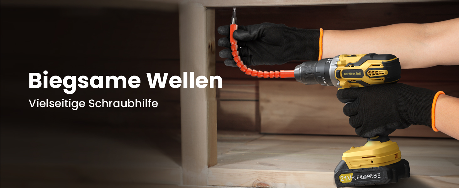 Акумуляторний дриль-шуруповерт 21V з 2 акумуляторами 2000mAh, 45Nm, 25+3 ступені крутного моменту, 10мм патрон, 27 предметів + кейс для домашніх DIY проектів