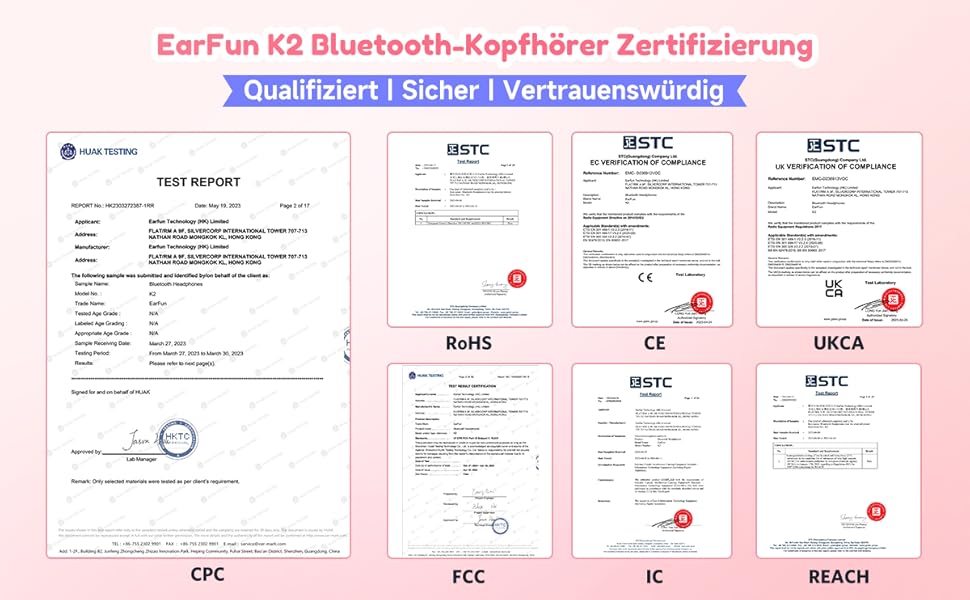 Бездротові навушники EarFun для дітей, Bluetooth, регулювання гучності 85/94 дБ, Hi-Fi звук, HD-мікрофон, 40 годин роботи від акумулятора, складні, регульовані, рожеві
