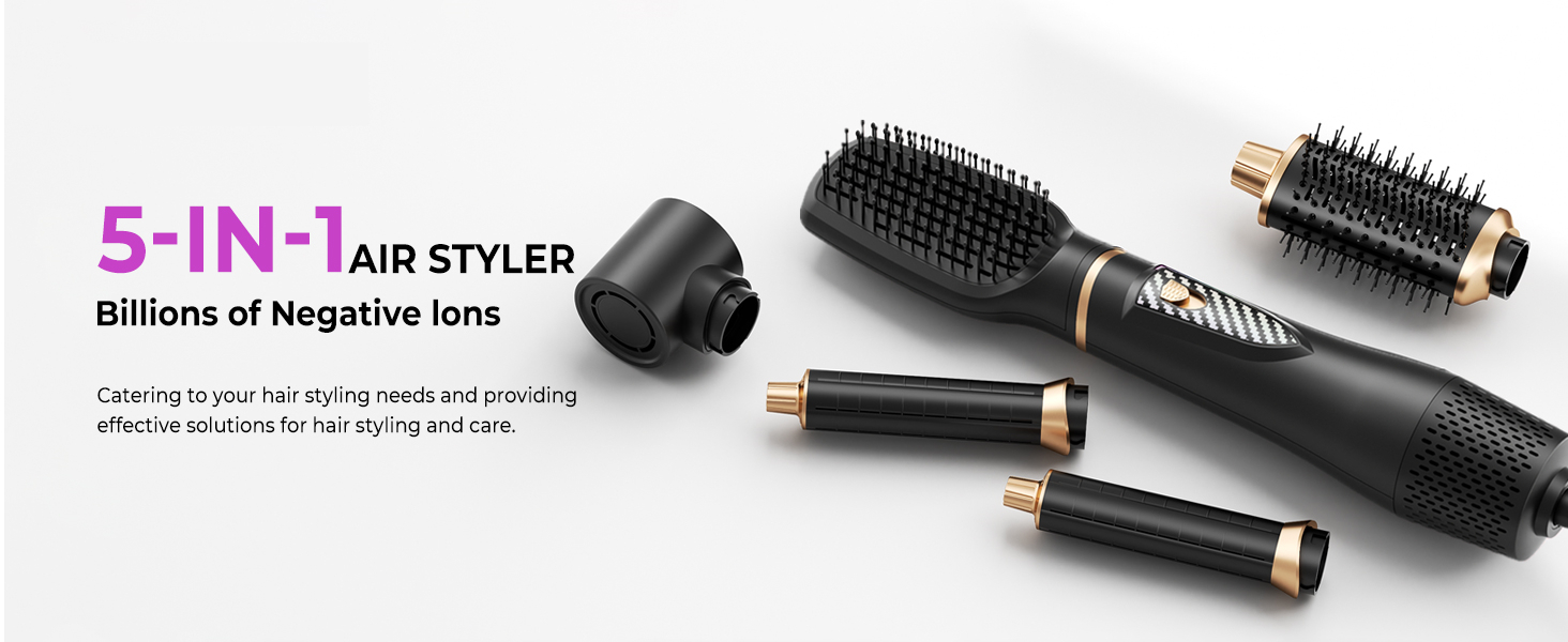 Стайлер для волосся 5 в 1 UKLISS Airstyler: іонний фен-щітка з автозавиванням (32 мм), набір для сушіння, випрямлення та об'єму, чорний