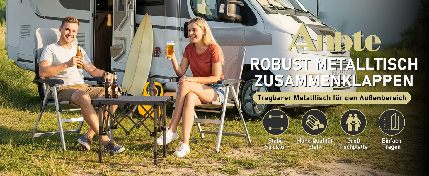 Складний кемпінговий стіл Anbte алюмінієвий 67x58 см, регульована висота (44/70 см), вантажопідйомність до 150 кг, з сумкою для зберігання - для пікніка, саду, балкону