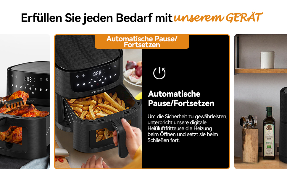 HAIMEEC 6L Air Fryer with Viewing Window - 8-in-1 Oil-Free Fryer, Shake Reminder, Non-Stick Coating, 30-200°C, 78 Recipes, Quiet Operation