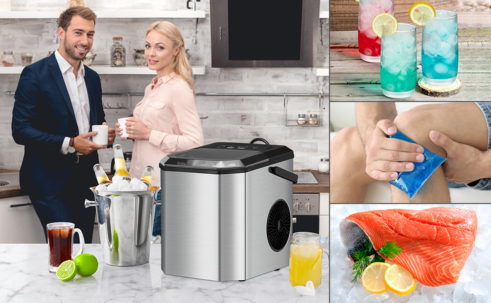 Льодогенератор Eiswürfelmaschine 120W, 9 кубиків за 6 хв, 11.8 кг/24год, самоочищення, з лопаткою та кошиком для вечірок, офісу, бару, кемпера, 2.3 л
