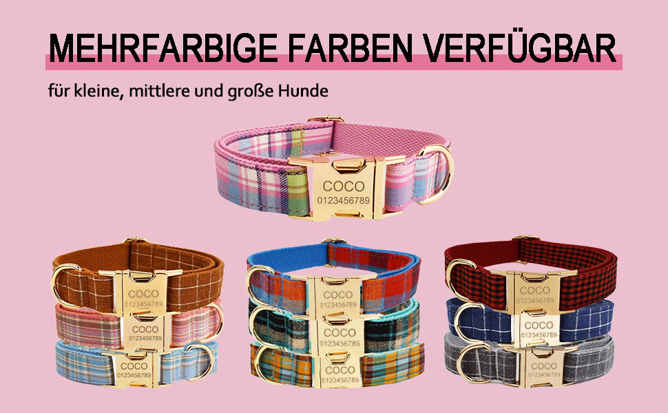 Нашийник для собак з металевою застібкою, двосторонній, з іменем та номером телефону, регульований розмір, M та L (Тартан)