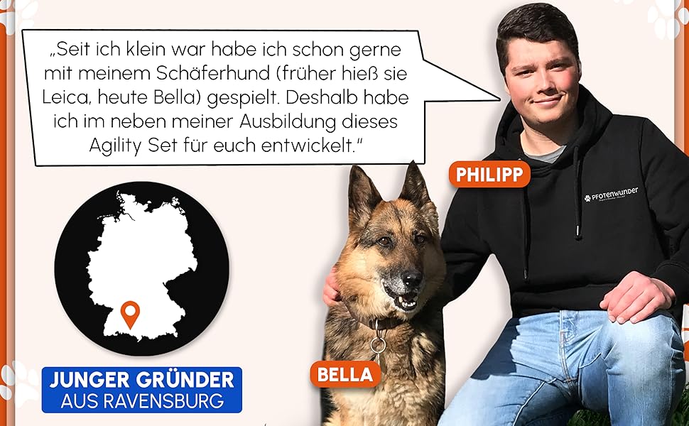 Набір для аджиліті для собак середнього розміру PfotenWunder®: 6 шлагбаумів, тунель, для тренувань, спорту та ігор. Підходить для малих та великих собак.