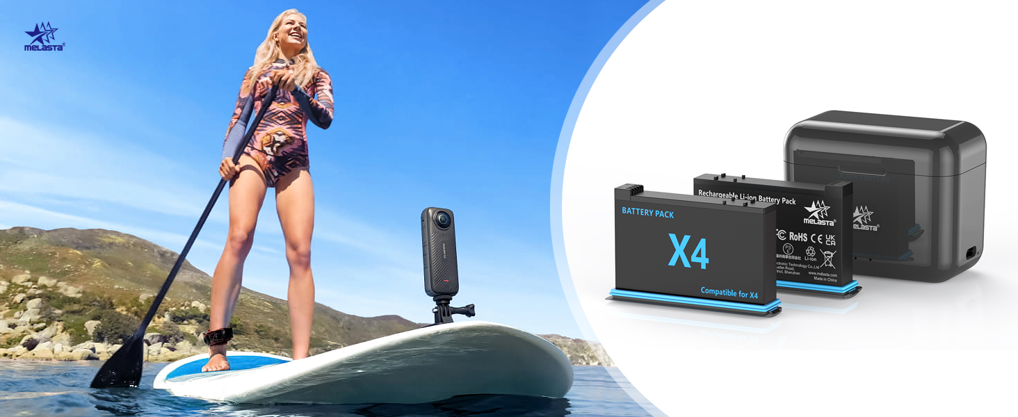 Акумулятор Melasta 2500mAh для Insta360 X4 (2 шт.) з зарядним пристроєм USB-C. Запасний акумулятор для екшн-камери Insta360 X4