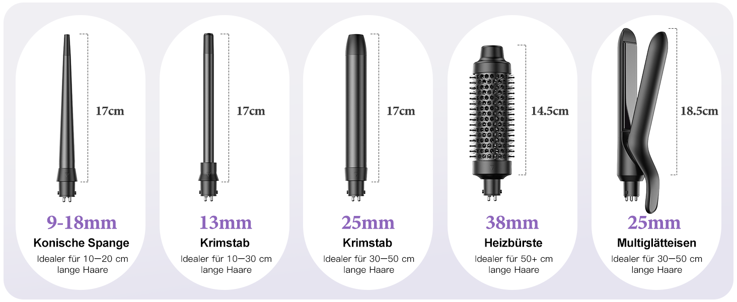 BESTOPE PRO Локкенстаб: Набір 5 в 1 з плойкою, термощіткою та 3 локкенами (9-25 мм) для великих локонів, 13 температур, захисне покриття, рукавичка, затискач (базальтовий чорний)