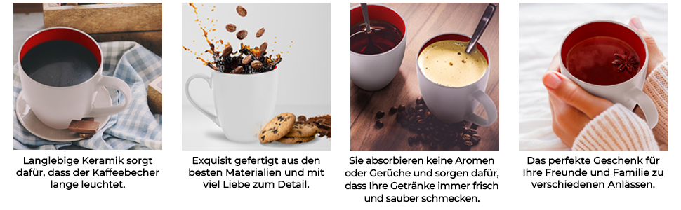 Набір кавових чашок/кавових стаканів Miamio Le Papillon (6 шт, 350 мл) - Біло-червоний