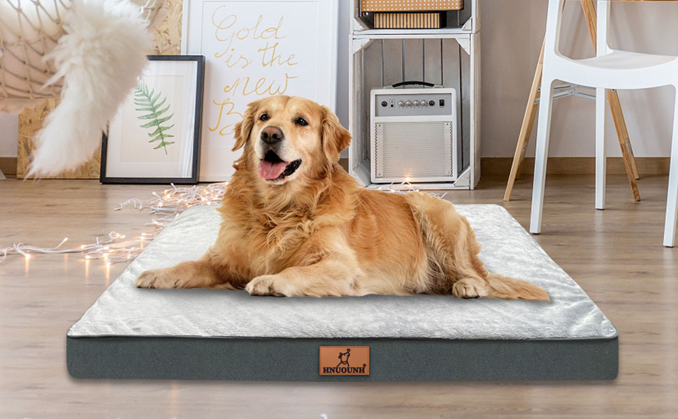 Ортопедичне ліжко для собак великих порід HNUOUNH, 76x50x8 см. Миється, знімний чохол, антиковзаюче дно, сіре