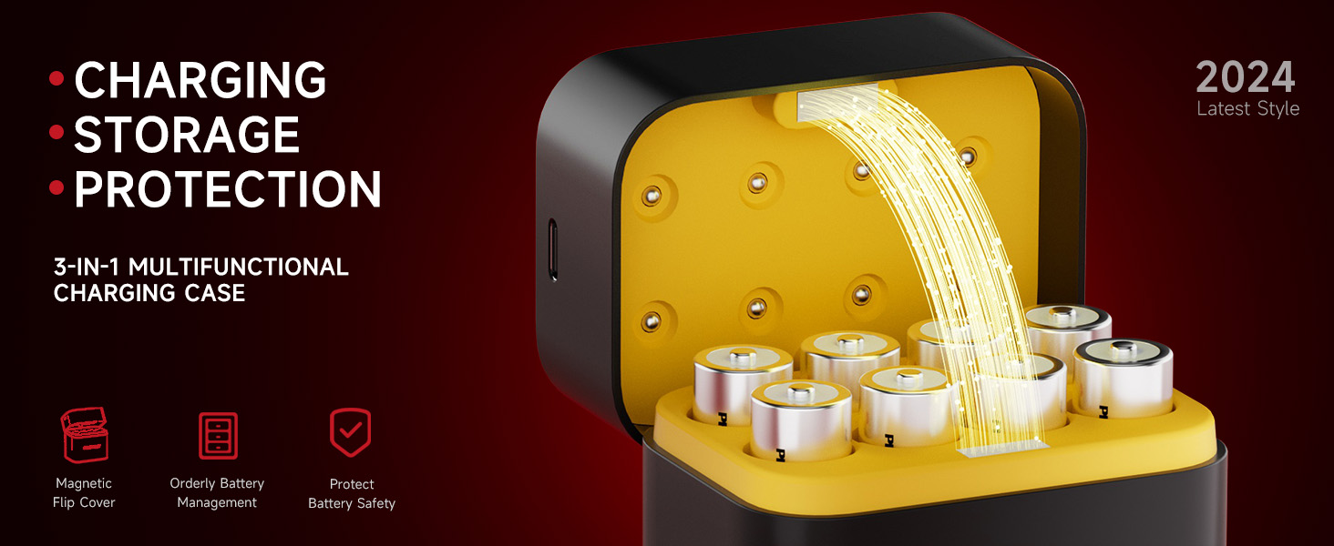 Акумулятори PHOTOOLEX AA Li-ion 1.5V 3000 mWh (8 шт.) — Потужні літієві батарейки з зарядним пристроєм та кейсом для зберігання
