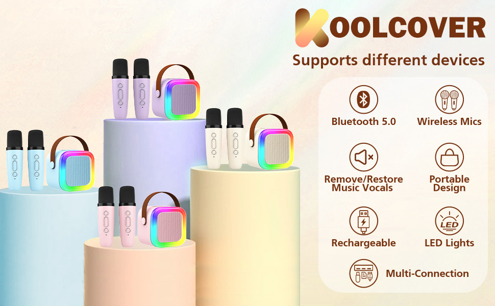 Дитяча караоке-машина з 2 бездротовими мікрофонами, портативна колонка для дітей та дорослих, подарунок для дівчинки, бежевий колір